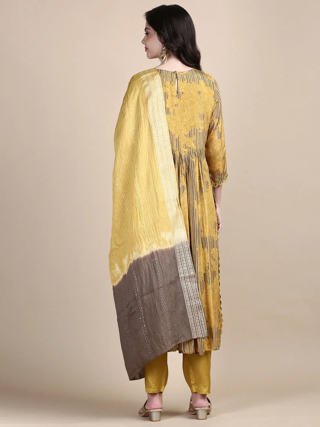 Mustard Floral Women's Kurta Set with Dupatta | Designer Kurta