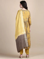 Women Floral Mustard Straight Kurta Set with Dupatta-BCK-1818-Mustard