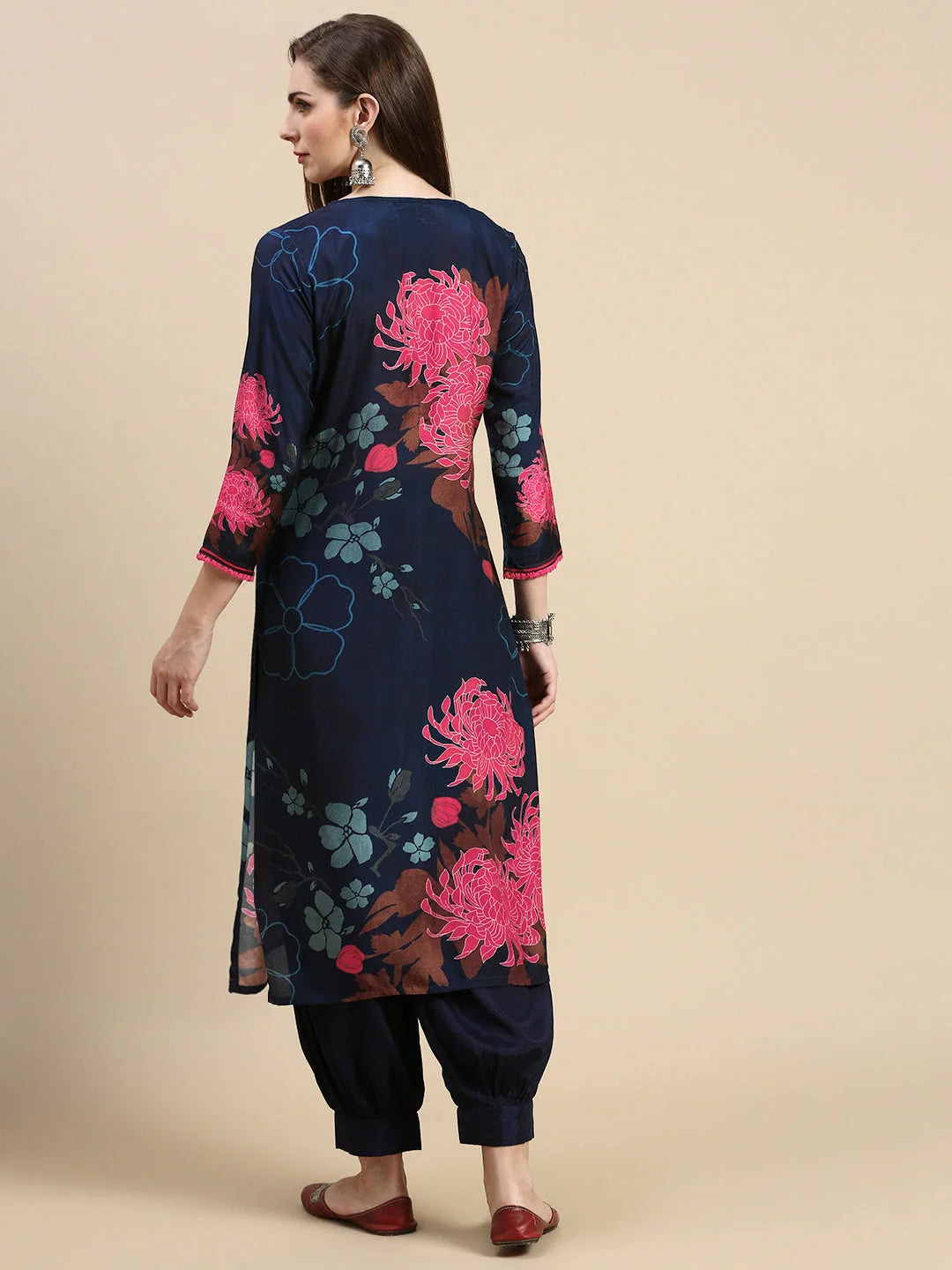 Navy Blue Floral A-Line Kurta Set | Women's Indian Kurta Sets