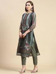 Women Floral Olive Straight Kurta Set with Dupatta-BCK-1980-Olive