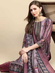 Women Floral Brown Straight Kurta Set with Dupatta-BCK-1986-Brown