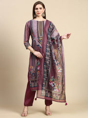Women Floral Brown Straight Kurta Set with Dupatta-BCK-1986-Brown