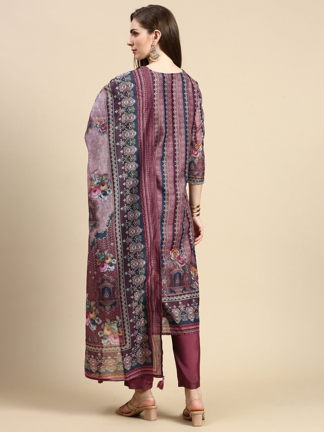 Brown Floral Cotton Kurta Set with Dupatta | Women's Indian Kurta