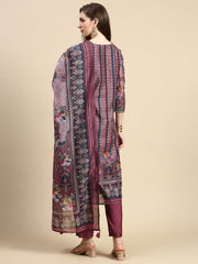 Women Floral Brown Straight Kurta Set with Dupatta-BCK-1986-Brown
