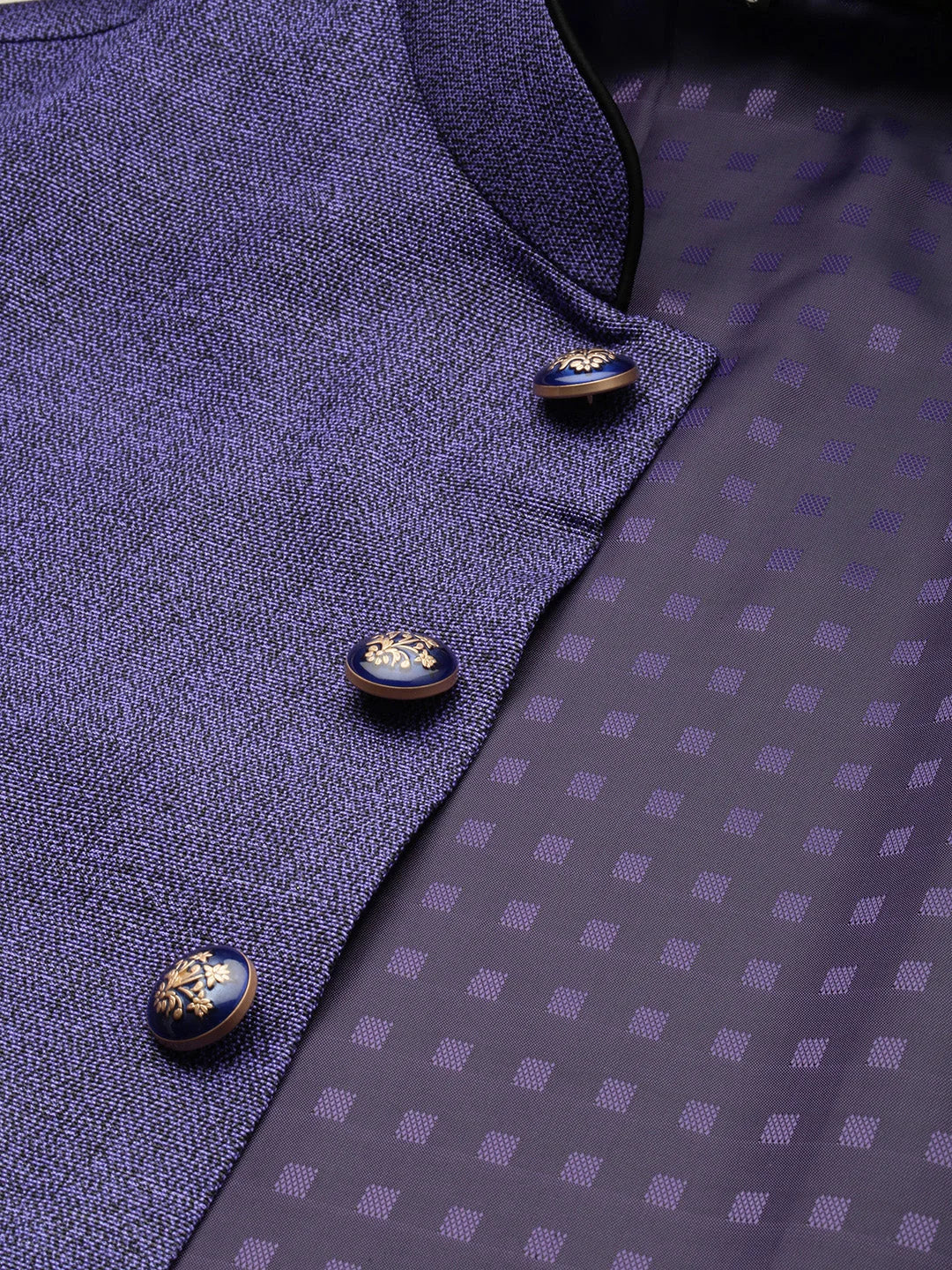 Blue Nehru Jacket for Men - Solid Cotton Kurta Pajama Style