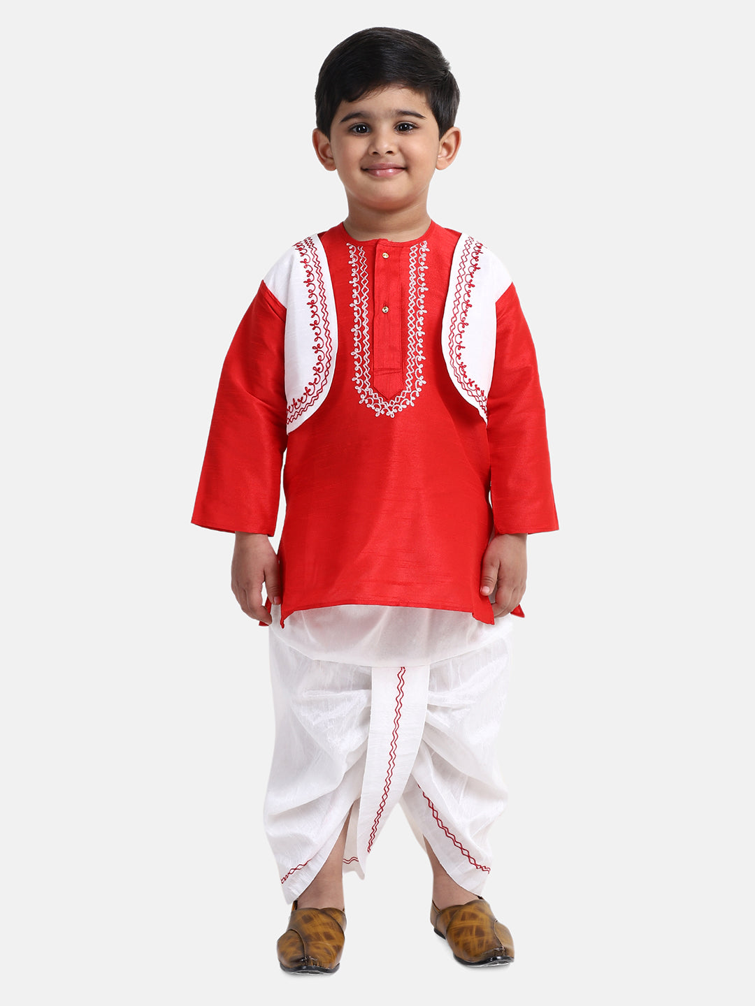 Slik Blend Dhoti Kurta Set for Kids - Red | BD22DK26RDA | DesiQlo