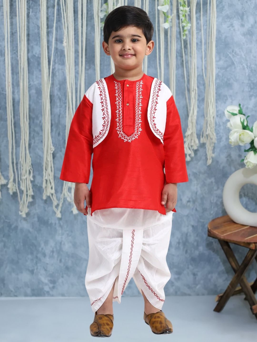 Slik Blend Dhoti Kurta Set for Kids - Red | BD22DK26RDA