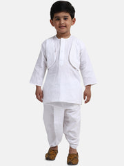 Cotton Dhoti Kurta Set for Kids - White | BD22DK26WHA