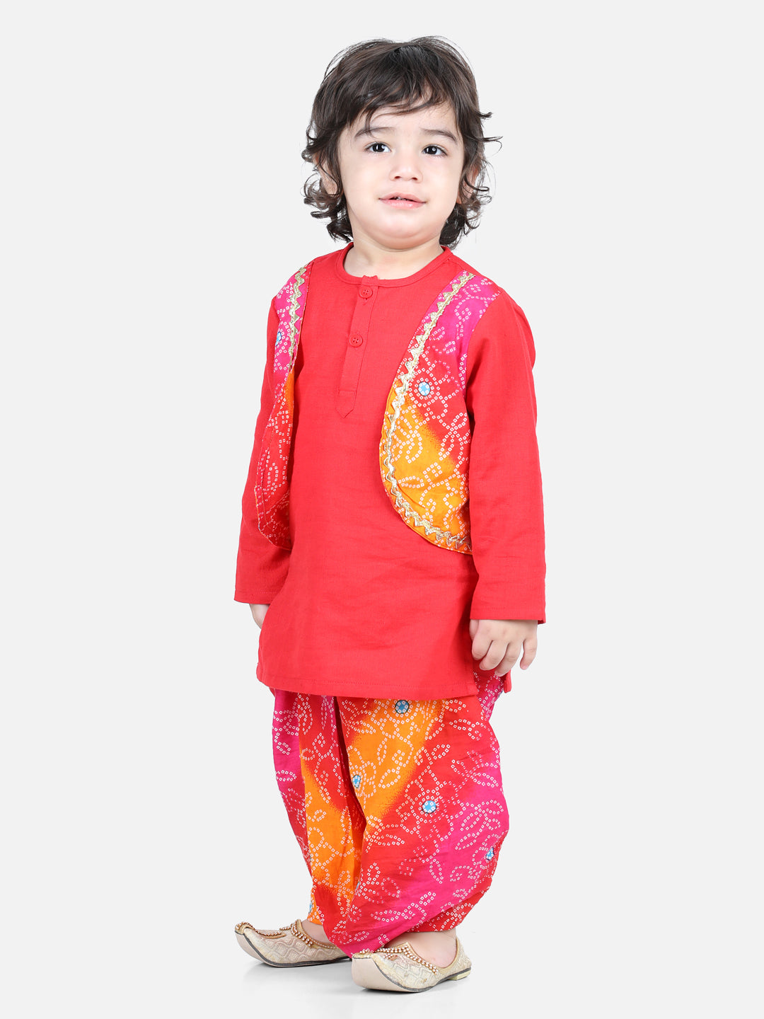 Cotton Flax Dhoti Kurta Set for Boys - Red | BD22DK43RDC | DesiQlo