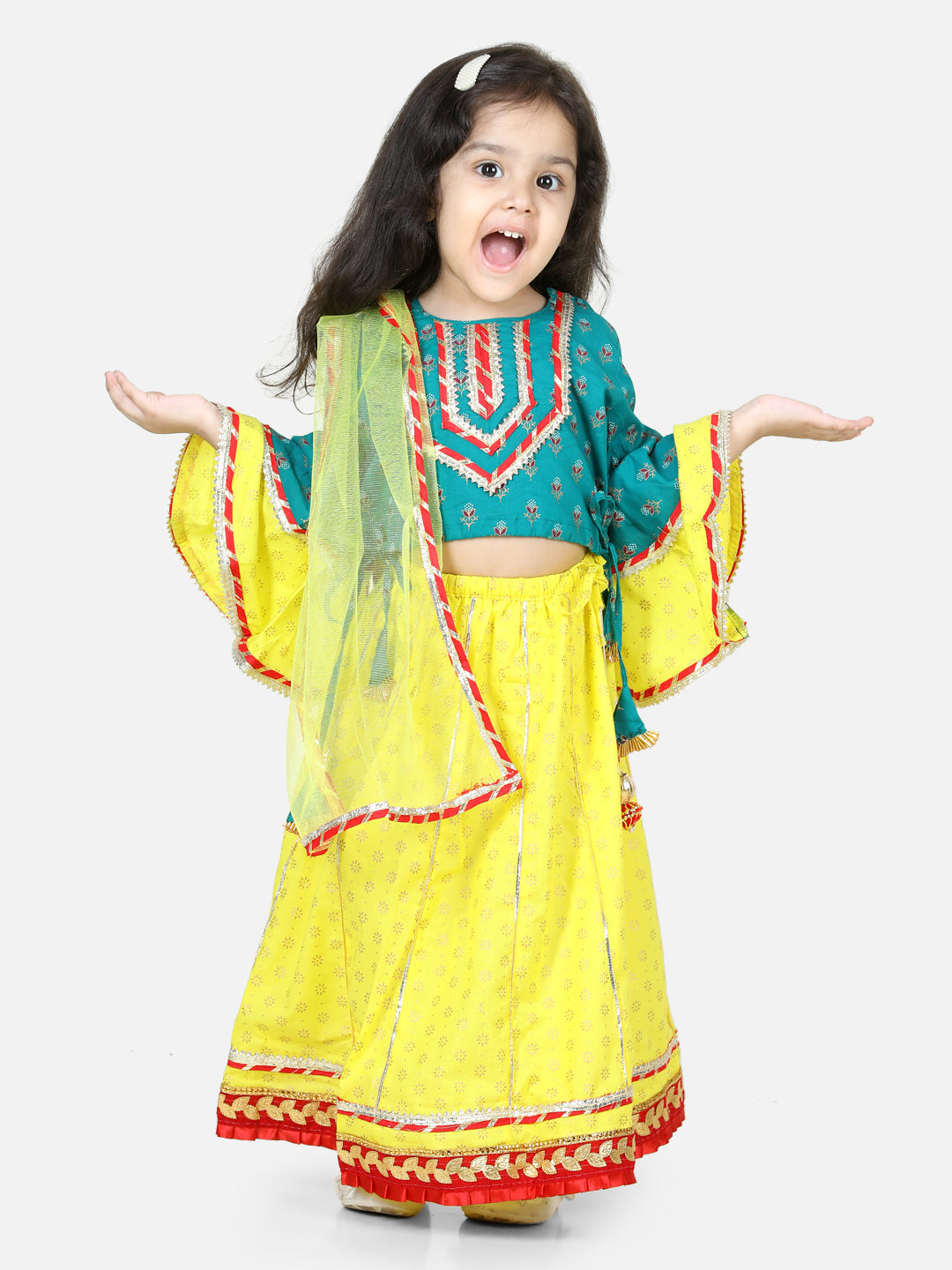 Pure Cotton Lehenga Choli Set for Girls - Green | BD22LC43GRB | DesiQlo