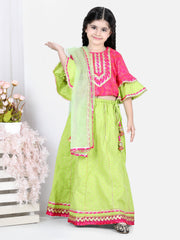 Pure Cotton Lehenga Choli Set for Kids - Green | BD22LC43PIB
