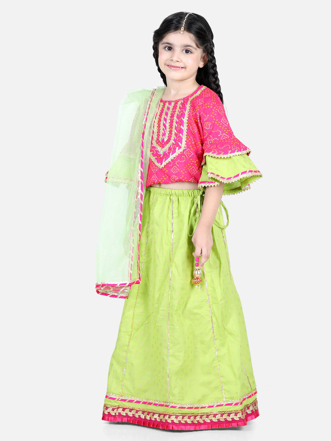 Pure Cotton Lehenga Choli Set for Kids - Green | BD22LC43PIB | DesiQlo