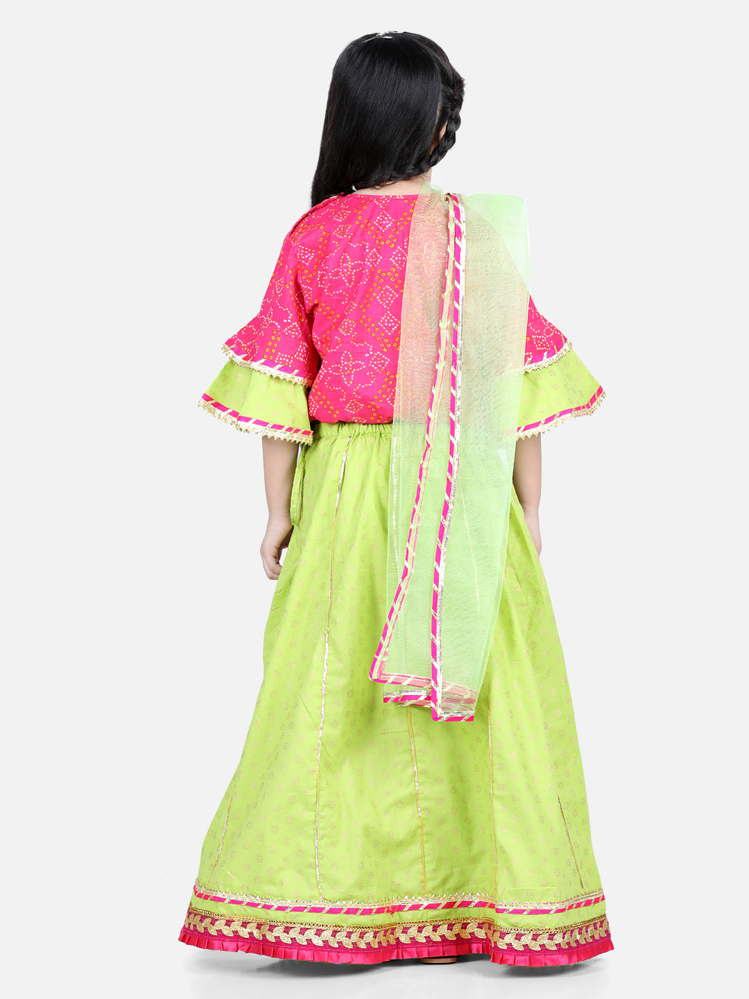 Pure Cotton Lehenga Choli Set for Kids - Green | BD22LC43PIB | DesiQlo