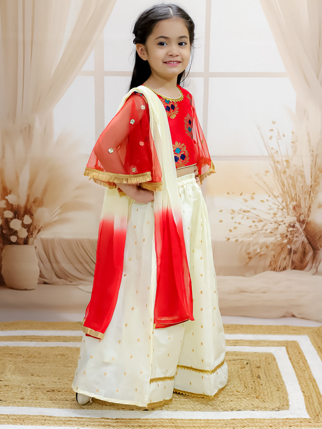 Lehenga Choli Set for Girls - Red | BD22LC45RDC | DesiQlo