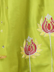 Silk Blend Lehenga Choli Set for Kids - Green | BD22LC47GRB