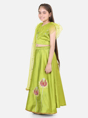 Silk Blend Lehenga Choli Set for Kids - Green | BD22LC47GRB