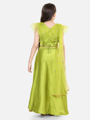 Silk Blend Lehenga Choli Set for Kids - Green | BD22LC47GRB