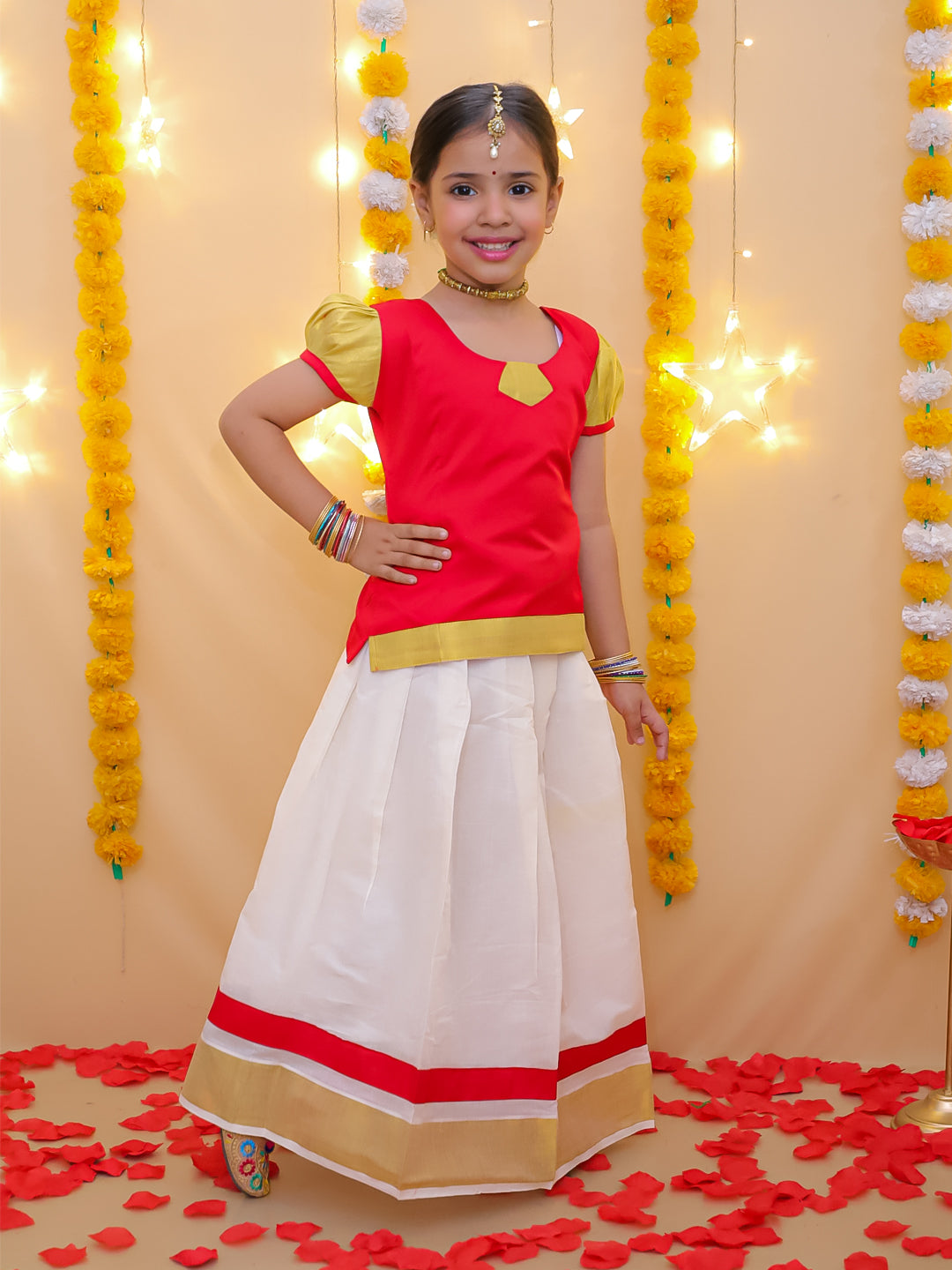 Lehenga Choli Set for Girls - Red | BD22SI14RDB | DesiQlo