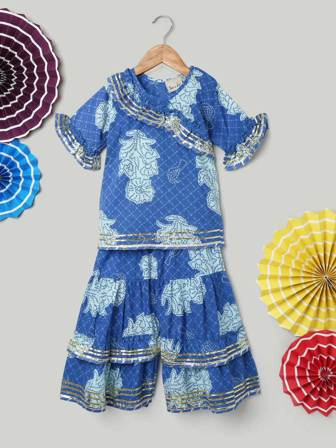 Pure Cotton Kurti with Sharara for Girls- Blue-BD22SU21BLD