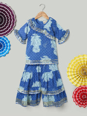 Pure Cotton Kurti with Sharara for Girls- Blue-BD22SU21BLD