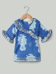 Pure Cotton Kurti with Sharara for Girls- Blue-BD22SU21BLD