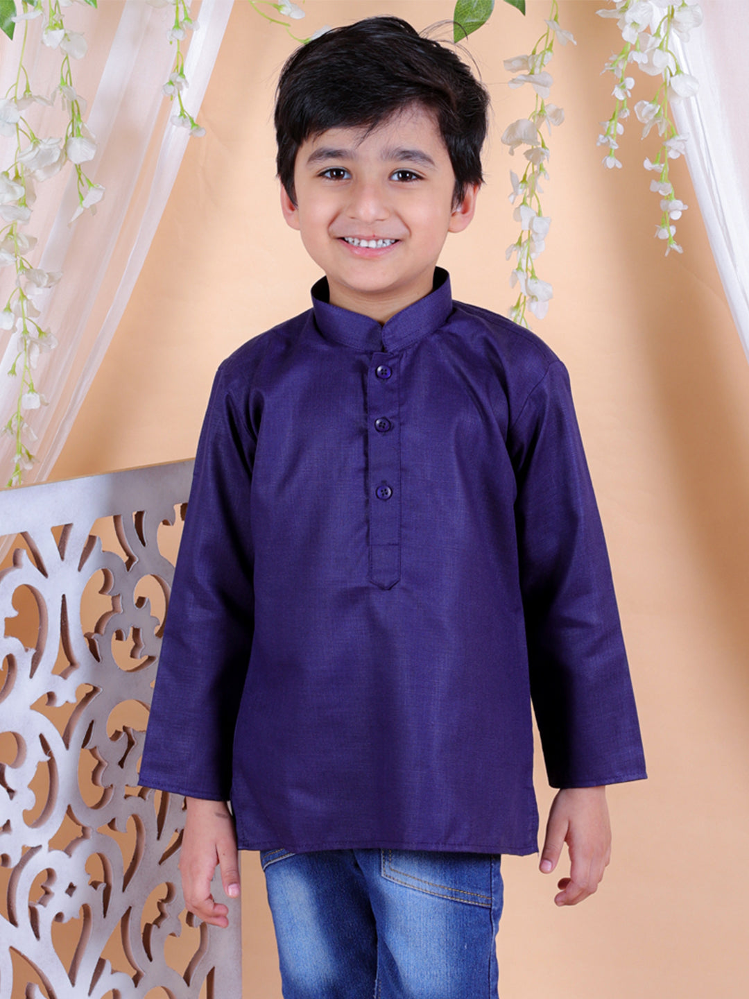 Cotton Short Kurta for Boys - Blue | BD22TP16BLC | DesiQlo