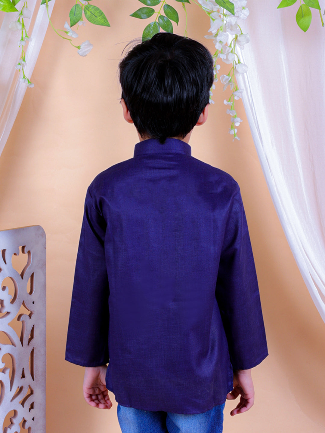 Cotton Short Kurta for Boys - Blue | BD22TP16BLC | DesiQlo