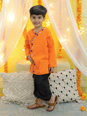 Cotton Dhoti Kurta Set for Boys - Orange | BD23DK55ORB