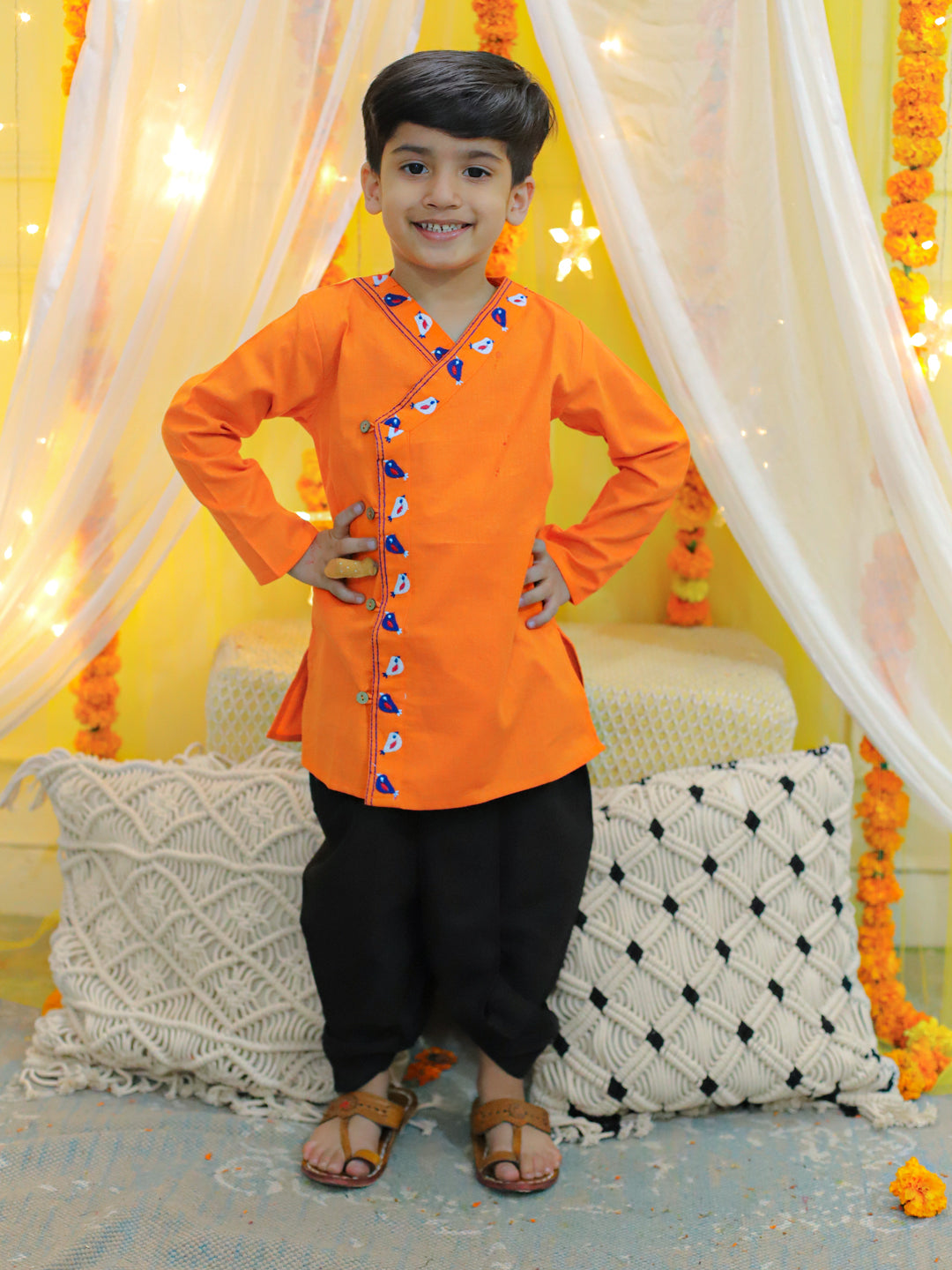 Cotton Dhoti Kurta Set for Boys - Orange | BD23DK55ORB