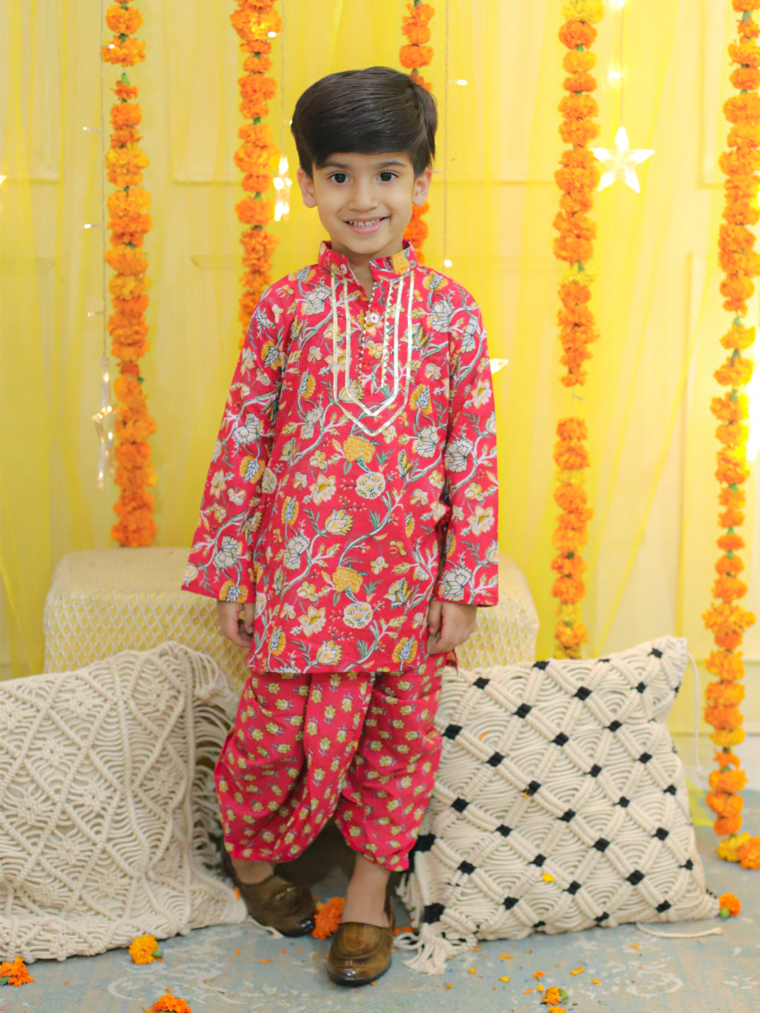 Pure Cotton Dhoti Kurta Set for Boys - Red | BD23DK57RDB