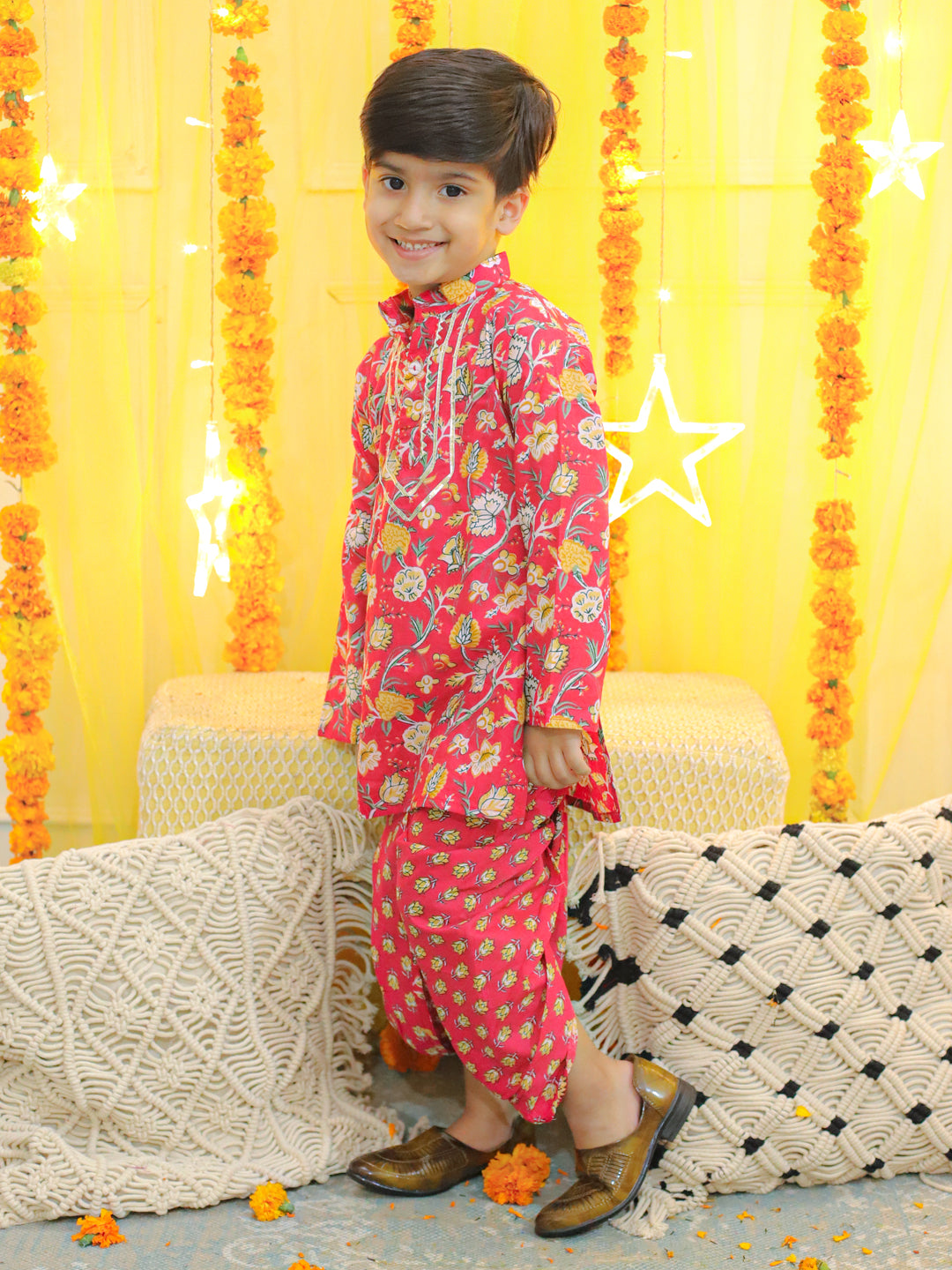 Pure Cotton Dhoti Kurta Set for Boys - Red | BD23DK57RDB | DesiQlo
