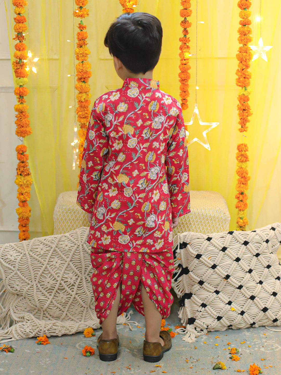 Pure Cotton Dhoti Kurta Set for Boys - Red | BD23DK57RDB | DesiQlo