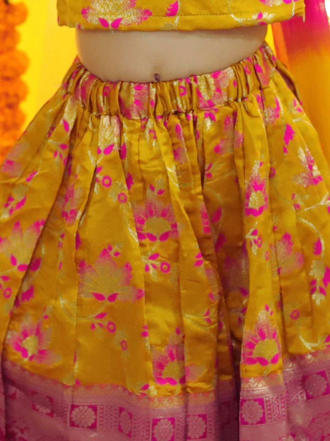 Jacquard Lehenga Choli Set for Girls - Yellow | BD23LC60YWA | DesiQlo