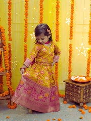 Jacquard Lehenga Choli Set for Girls - Yellow | BD23LC60YWA