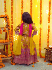 Jacquard Lehenga Choli Set for Girls - Yellow | BD23LC60YWA