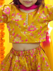 Jacquard Lehenga Choli Set for Girls - Yellow | BD23LC60YWA