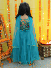 Jacquard Lehenga Choli Set for Girls - Green | BD23LC67GRA