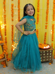 Jacquard Lehenga Choli Set for Girls - Green | BD23LC67GRA