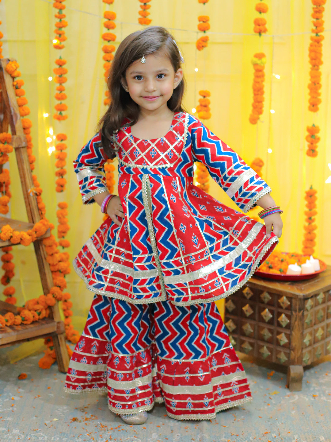 Cotton Ethnic Suit Set for Girls - Red | BD23SU37RDA