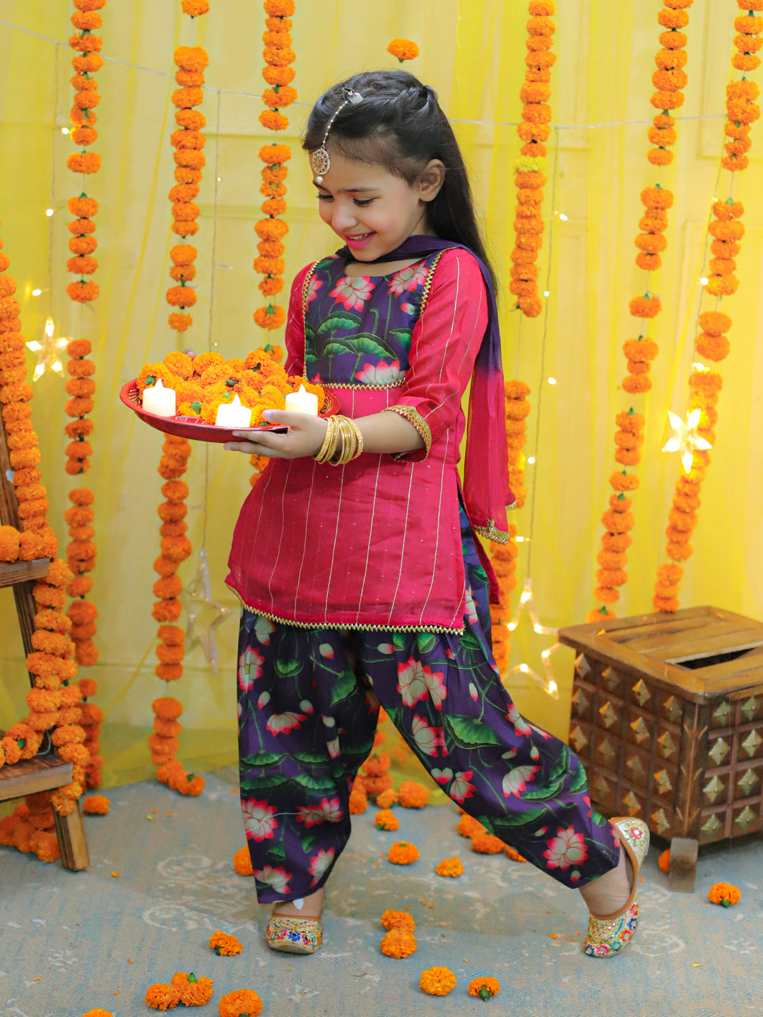 Chanderi Ethnic Suit Set for Girls - Pink | BD23SU38PIA | DesiQlo