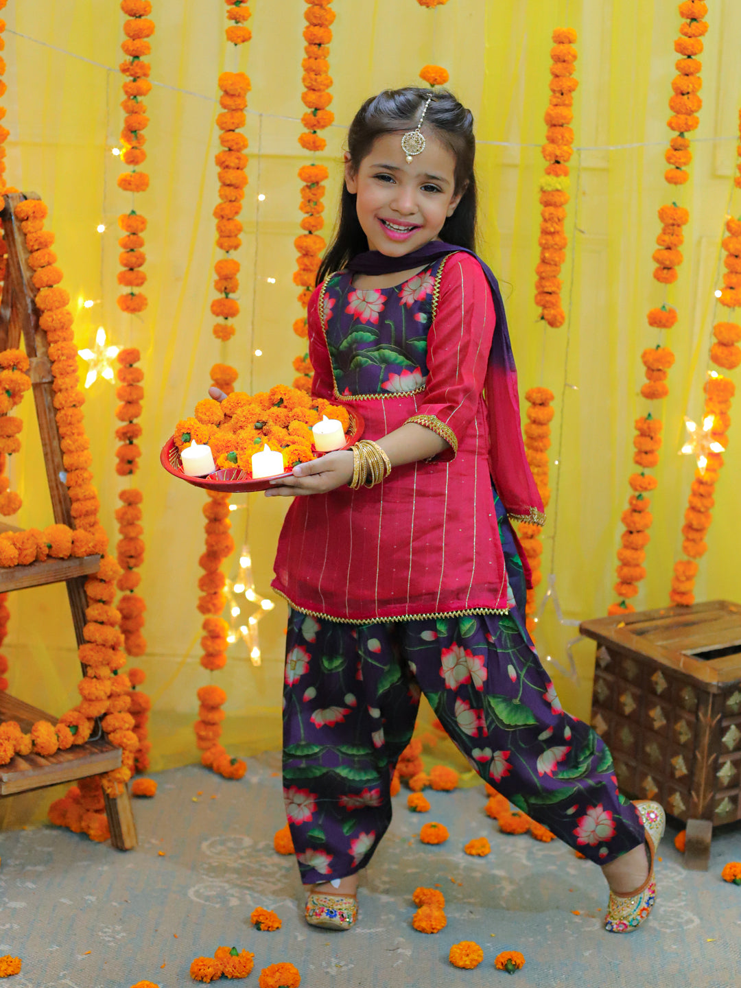 Chanderi Ethnic Suit Set for Girls - Pink | BD23SU38PIA | DesiQlo