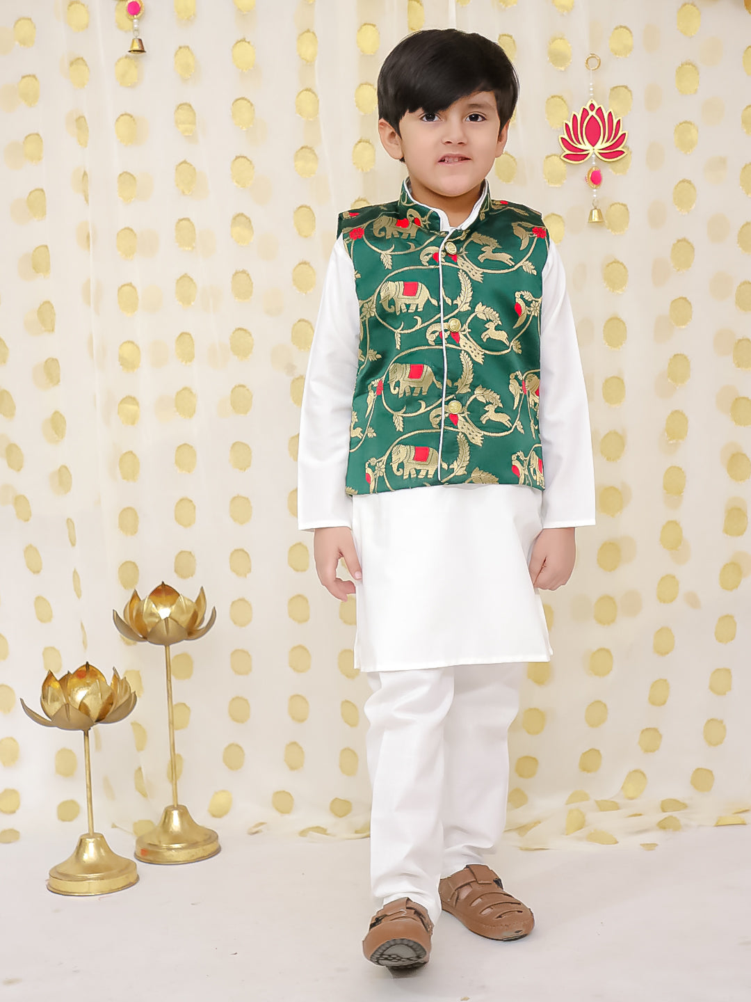 Cotton Kurta Pajama Set for Boys - White | BD24KP76GRB | DesiQlo