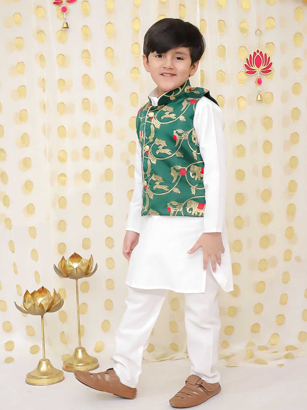 Cotton Kurta Pajama Set for Boys - White | BD24KP76GRB | DesiQlo