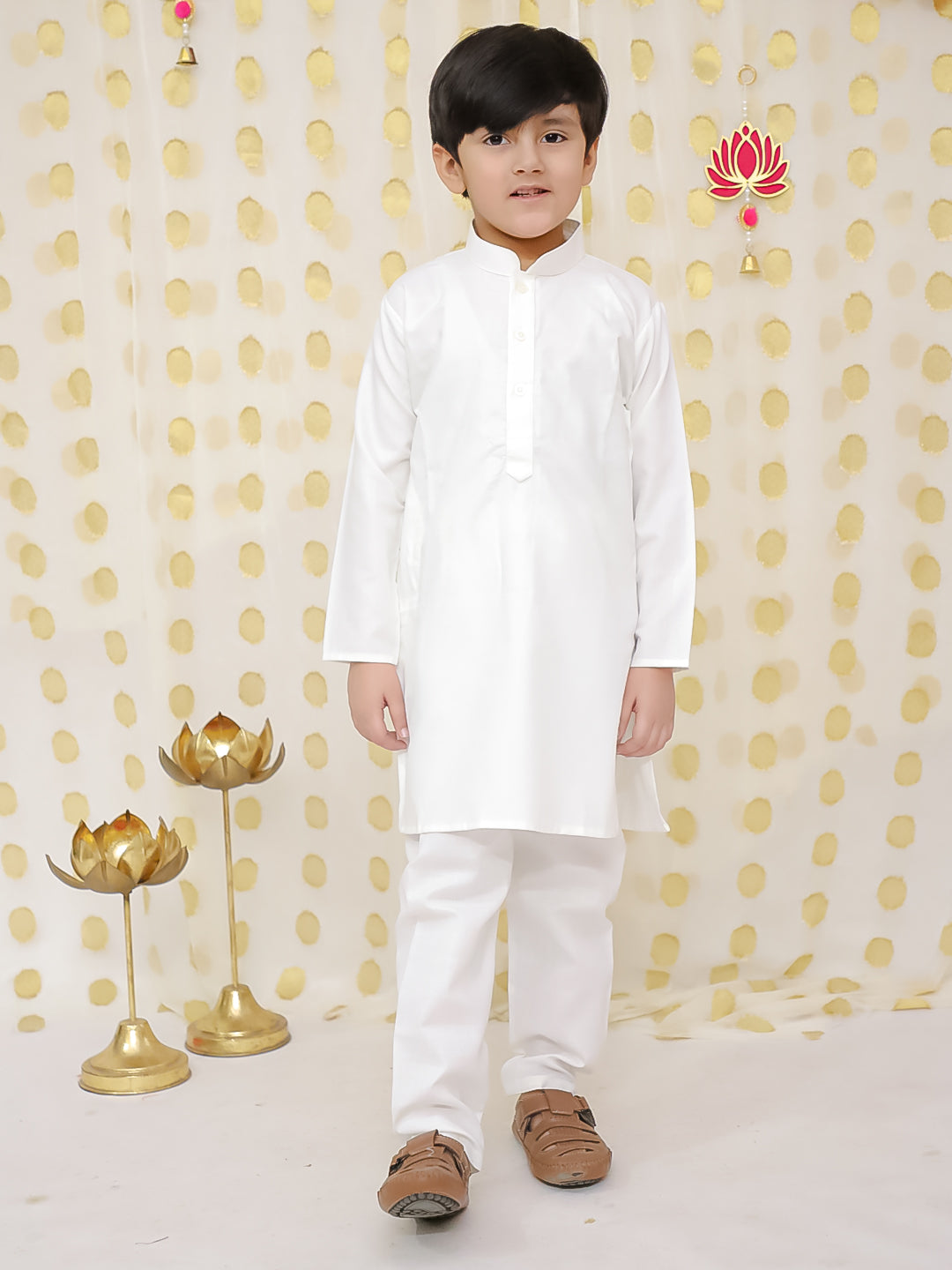 Cotton Kurta Pajama Set for Boys - White | BD24KP76GRB | DesiQlo