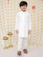 Cotton Kurta Pajama Set for Boys - White | BD24KP76GRB