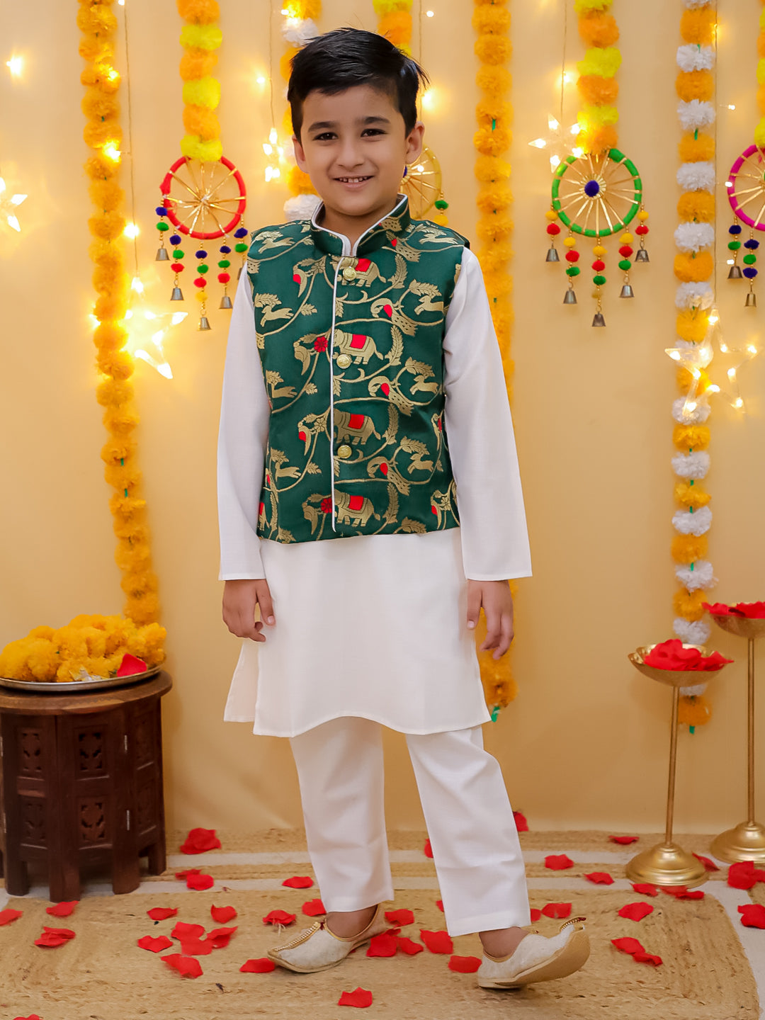 Cotton Kurta Pajama Set for Boys - Green | BD24KP76GRC