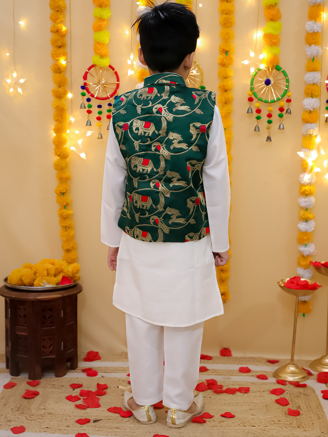 Cotton Kurta Pajama Set for Boys - Green | BD24KP76GRC | DesiQlo