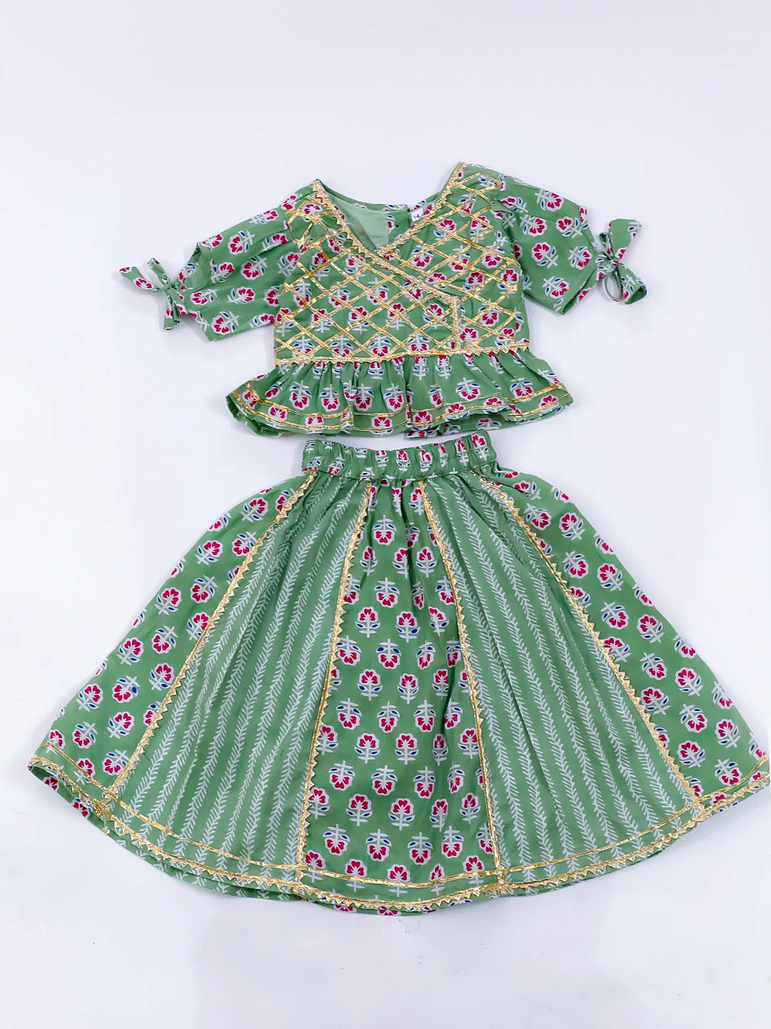 Lehenga Choli Set for Girls - Green | BD24LC81GRA | DesiQlo