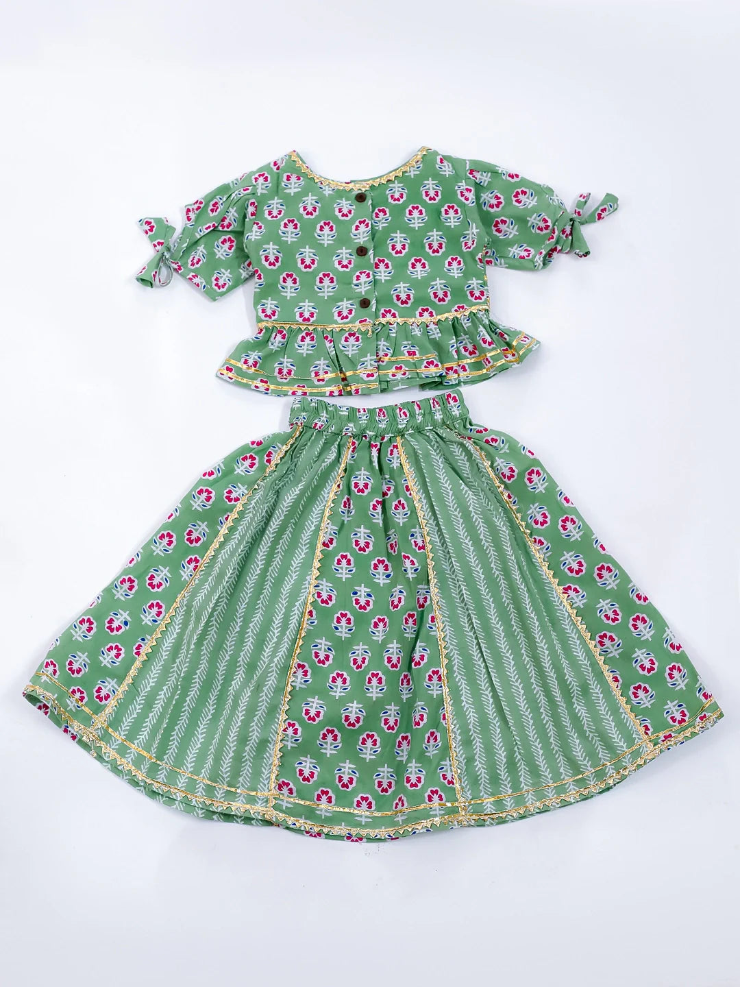 Lehenga Choli Set for Girls - Green | BD24LC81GRA | DesiQlo