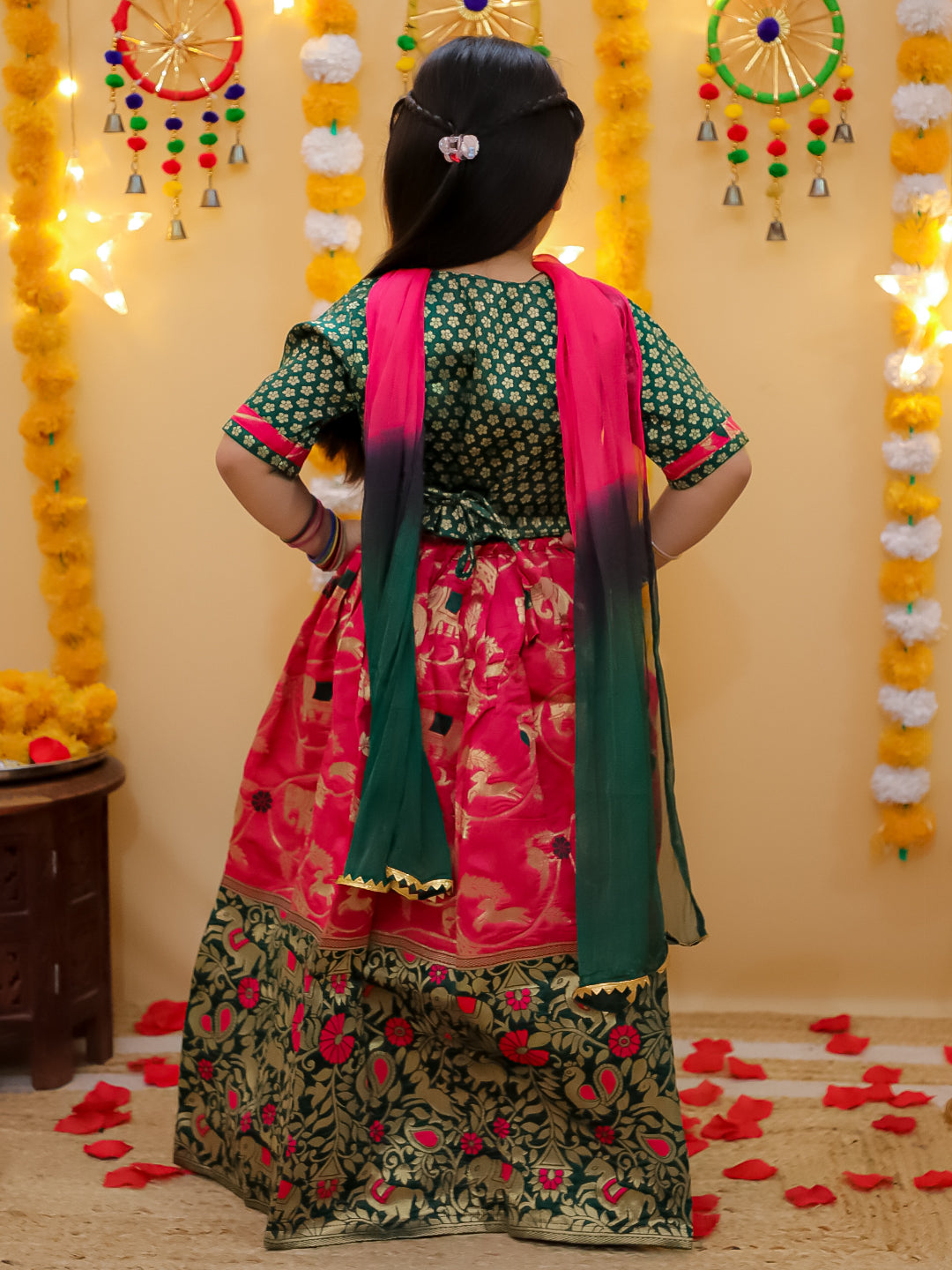 Lehenga Choli Set for Girls - Green | BD24LC82GRA | DesiQlo